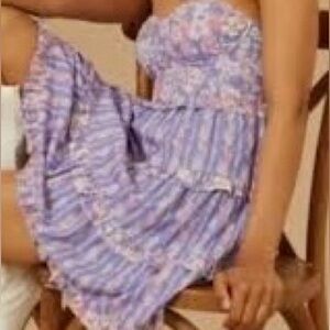 NEW Altar’d State Purple Floral Ruffle Tiered Strapless Dress NWOT - Medium
